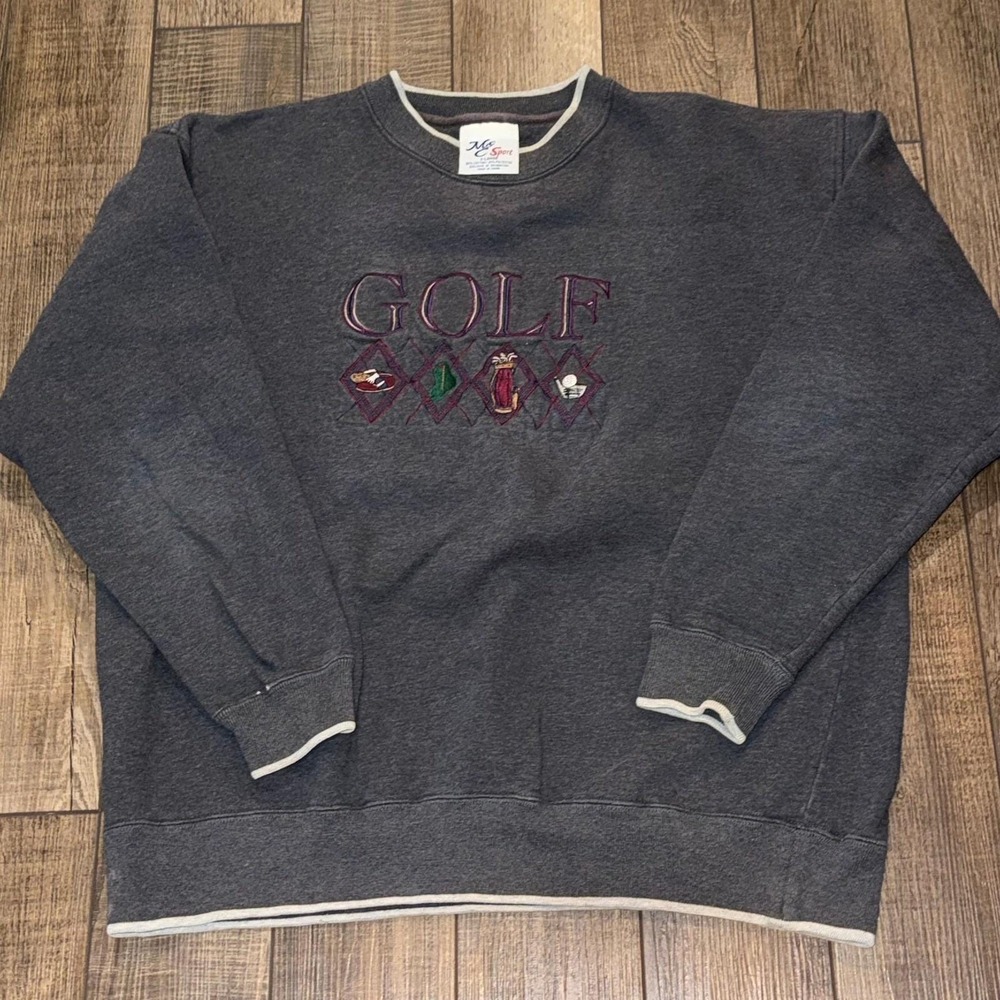 MC Sport Golf Embroidered Sweatshirt Mens XL Charcoal Gray Argyle Crewneck VTG
